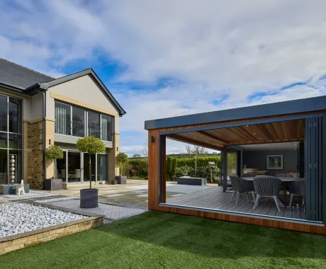 Cedar cladded garden studio rear of property