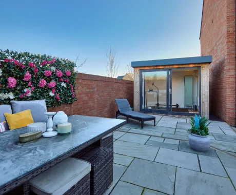 Garden studio cedar overhang