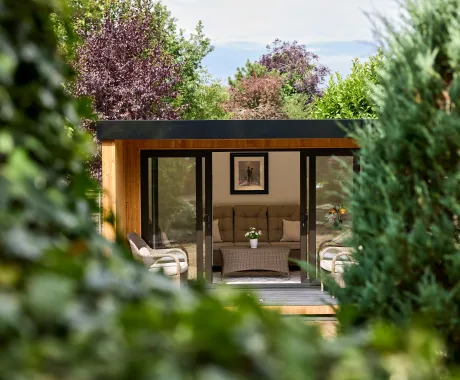 Garden studio with sliding patio doors